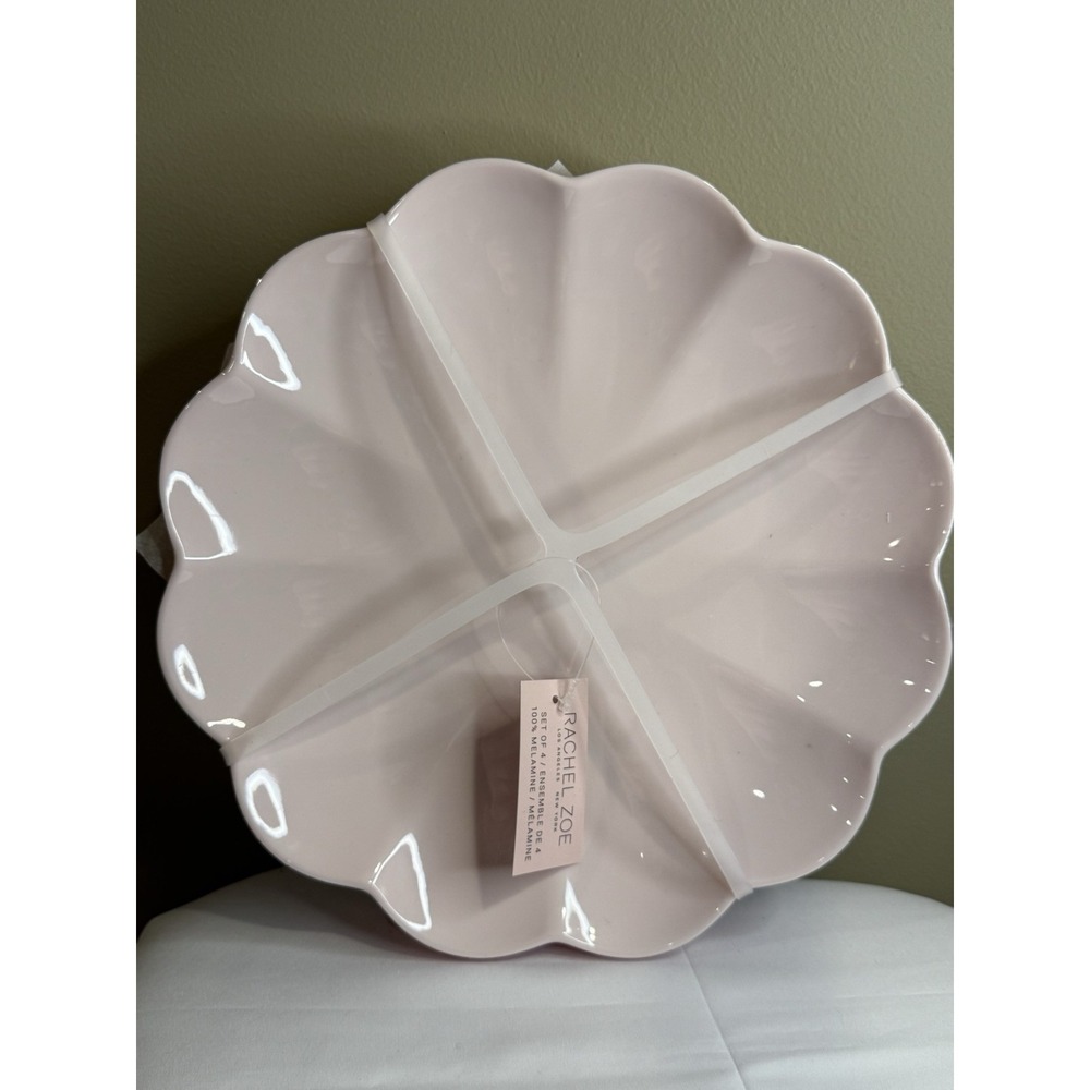 Rachel Zoe Pastel Pink Melamine Dinner Plates 11in‎ Scalloped Set of 4 New